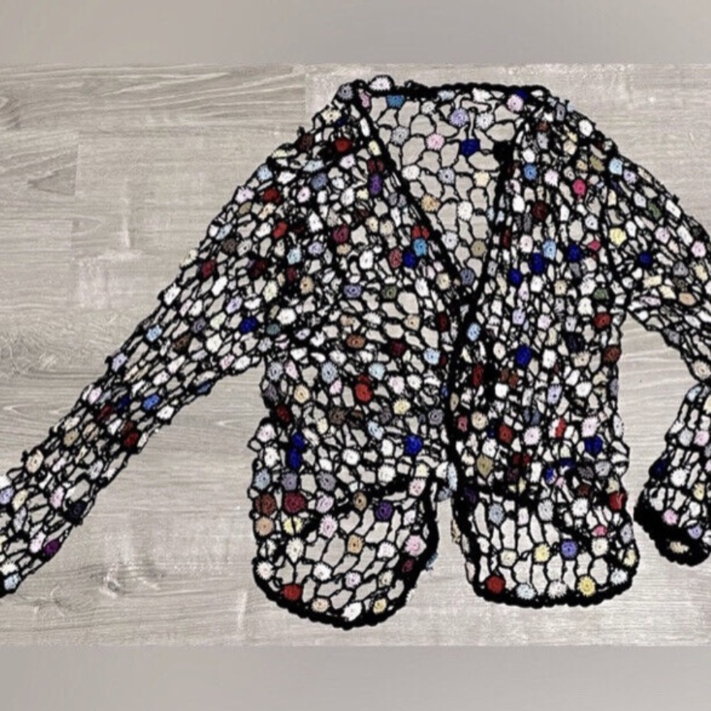 Vintage Open Knit Multi color Crochet Cardigan
